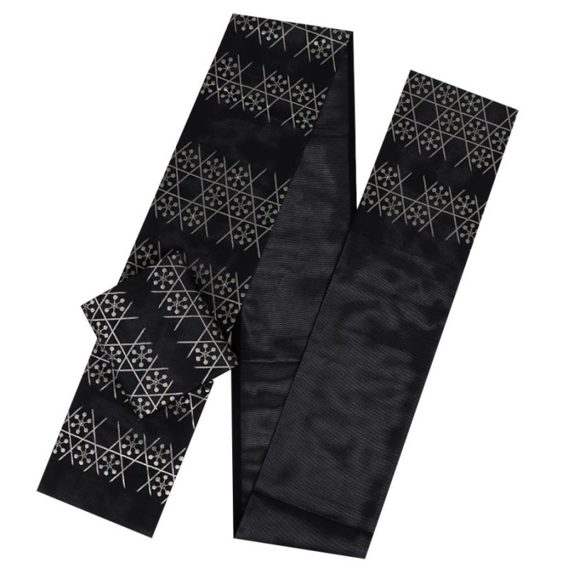 夏帯 袋帯 夏袋帯 黒 籠目に雪結晶 正絹 訪問着 色無地 小紋 紬 新品  