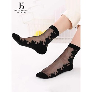 襪子女春秋冰絲玻璃絲襪短水晶黑肉色中筒棉底防勾絲透明耐磨長襪