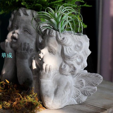 小天使水泥花盆 裝飾造景人物雕塑女孩花器 園藝花園種植擺件 純手工花器  植栽盆 多肉盆 盆栽容器 塑膠花盆 花器 控根