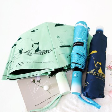 雙龍釣貓貓輕量黑膠自動傘/防曬陽傘折傘防風雨傘(湖水綠)