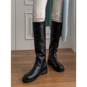 現貨秋冬新款加絨套筒時裝粗跟騎士靴顯瘦氣質長靴子女