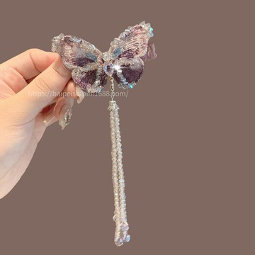 新款高級感輕奢蝴蝶流蘇發夾女古風發飾水晶發卡發夾側邊夾子頭飾 鑫弘-素時衣櫥