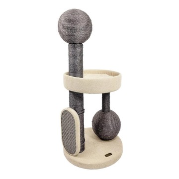 doter 寵愛物語 CT91 牛奶巧克力球雙層貓跳台 劍麻貓抓板 沙發布材質 柔軟舒適  灰色 + 米色  1個