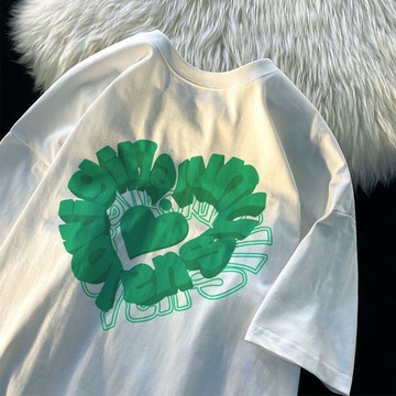 心形短袖t恤新款夏季男女上衣ins潮牌潮流港風寬鬆短袖T恤上衣