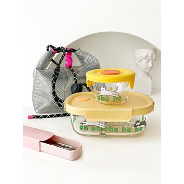 新款可微波爐加熱玻璃飯盒餐盒套裝上班帶飯便當盒密封水果保鮮盒