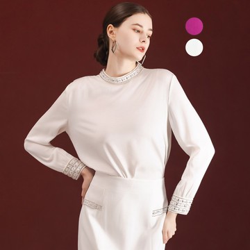 【MEDUSA】高雅鑽飾緞面長袖上衣 - 2色(M-XL) | 女長袖上衣