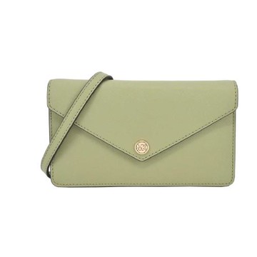 Michael Kors  MK 防刮皮革金LOGO釘扣信封式WOC/斜背包/手機包/長夾 抹茶奶綠