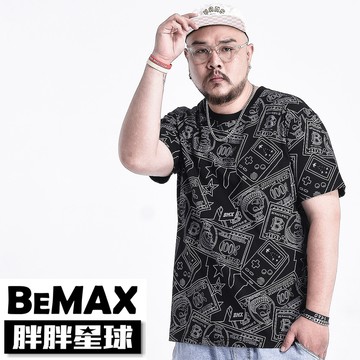 【胖胖星球】中大尺碼‧潮流符號滿版涼感短T 2XL~7XL‧加大【FS0003】