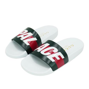 Gucci X Palace 品牌logo平底拖鞋#35(723348-白)