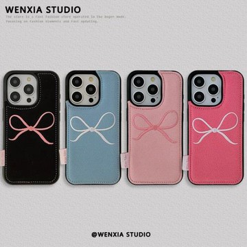 韓風皮質牛仔刺繡蝴蝶結適用蘋果16手機殼15ProMax新款iPhone14創意iPhone13簡約12ProMax硅膠套11軟殼小眾女