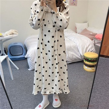睡衣女生春秋款長袖睡裙過膝長裙寬鬆薄款長款居家裙女生睡裙 可愛睡裙 卡通睡裙 居家睡裙  休閒睡裙 寬鬆睡裙 睡衣套裝女