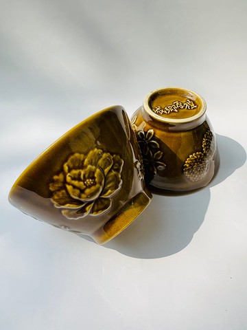 四季花開 五彩斑斕 陶瓷淺浮雕餐碗 台灣製造 (栗土款)