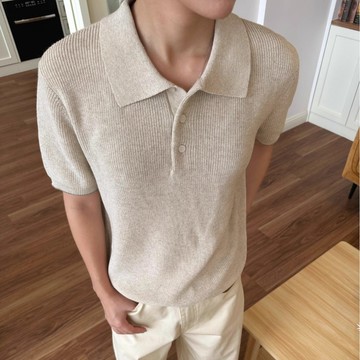 老錢風短袖polo衫男款 夏季高級感正肩美式復古針織毛衣t恤