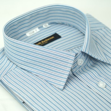 【金安德森】灰色條紋窄版襯衫-短袖