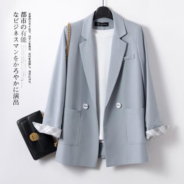 高級感藍色西裝外套女春秋2025新款大碼休閑早春小西服女上衣薄款