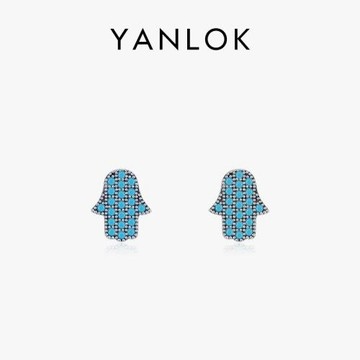 YANLOKs925純銀綠松石幽靈耳釘女時尚百搭個性小眾設計冷淡風耳飾