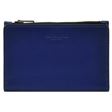 COACH 79382 壓印LOGO皮革對開卡夾零錢包.藍