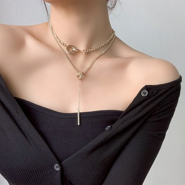金色精致項鏈女雙層流蘇鎖骨鏈年新款毛衣鏈衣服配飾衛衣鏈子
