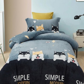 夢之語 法蘭絨寢具3件組  柴柴樂犬  床包 + 兩用被套 + 枕套 + 收納提袋  單人