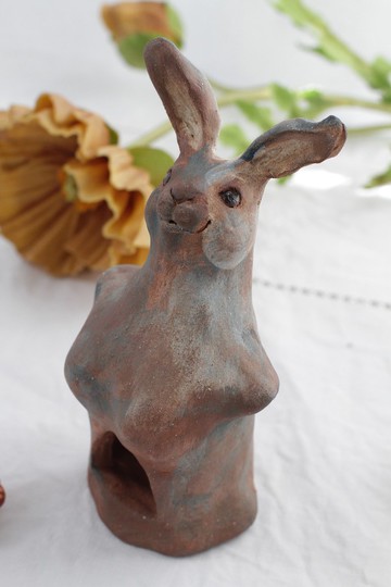 純手捏森林動物系列1女伶兔陶偶擺飾/飾品收納