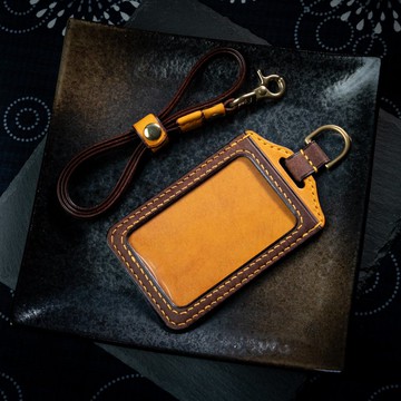 黃色+咖啡色 雙色直式證件套 卡套 悠遊卡 識別證 證件卡