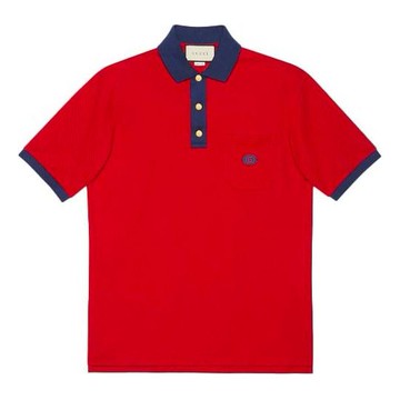 Gucci GG Sticker Cotton Short Sleeve Polo Shirt For Men Red