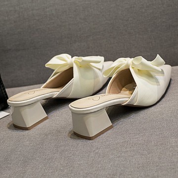 仙女風蝴蝶結包頭拖鞋女外穿新款粗跟氣質半拖配裙子涼拖潮
