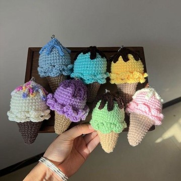 送教程💕新手初學毛線鉤針冰淇淋掛件鑰匙扣編織diy材料包送閨蜜包掛禮物毛線編織材料包  diy手作材料包 手作diy手