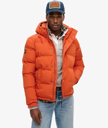 Superdry Men's Men's Fully Lined Everest Hooded Puffer Jacket, Orange, Size: L