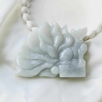 淡紫羅蘭九尾狐擺件 | 天然緬甸玉A貨翡翠