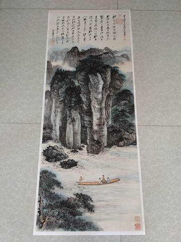 張大千赤壁圖國畫山水豎幅原大高清微噴復制版畫客廳玄關中式掛畫