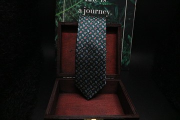 墨綠色腰果花真絲窄版領帶/紳士型男帥氣necktie