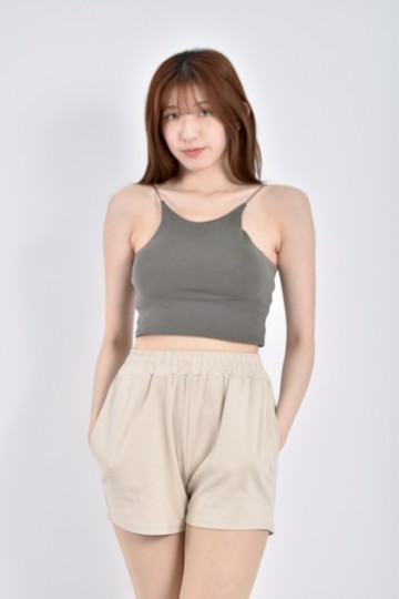 (S) 【里唯私服】韌ren質感 bra top棉質細肩帶墨綠色上衣