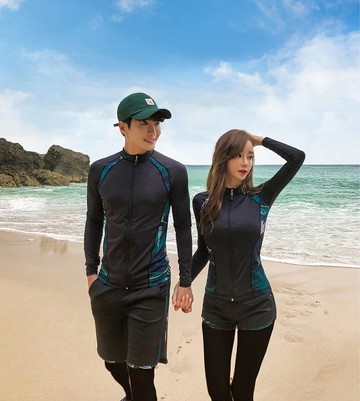 VEN棕梠葉防磨情侶長袖泳衣