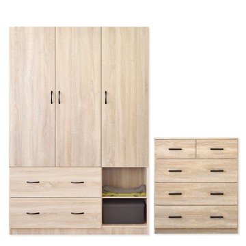 《HOPMA》歐風鄉村收納衣斗櫃組 台灣製造 衣櫥 抽屜櫃 三門 衣物收納櫃-淺橡(漂流)木