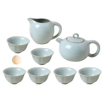 LOHAS Pottery 陸寶 汝窯錦珠壺茶組9件組  1套  茶壺 + 茶杯 6個 + 茶海 + 活水球  白色