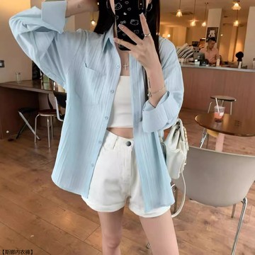 胖妹妹防曬襯衫女韓系薄款外套寬鬆遮肉顯瘦獨特別緻上衣