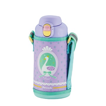 Peacock 兒童316不鏽鋼保溫杯800ML 附專屬杯套+反光背帶-天鵝-紫(兒童水壺)