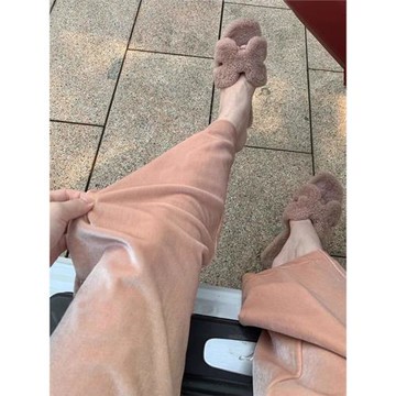 廣州十三行爆款撿漏~干枯玫瑰 粼粼光感休閑絲絨長褲子女高腰顯瘦