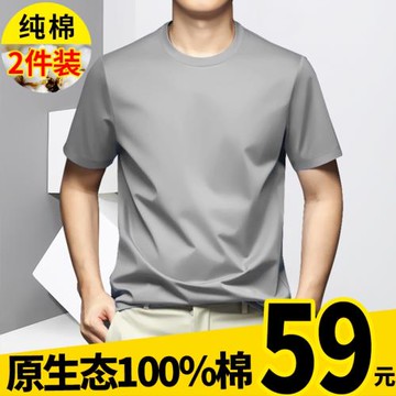 2025純棉短袖T恤男重磅全棉體恤半袖圓領純白打底衫夏季基礎T恤衫