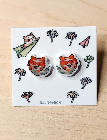 耳針/耳夾/耳環 手工製作 幽靈不理貓(一對)