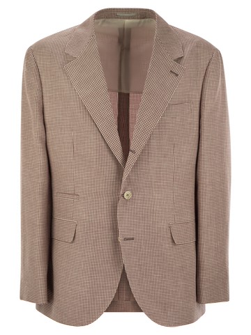 Brunello Cucinelli Houndstooth Wool, Linen And Silk Deconstructed Jacket