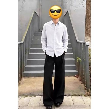 張凌赫同款黑色西褲男春季何蘇葉穿搭闊腿彎刀褲cleanfit休閑褲子