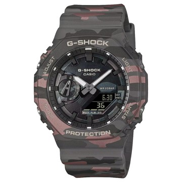 CASIO 卡西歐 G-SHOCK 2100系列 GA-2100CMD-8A 金屬印刷迷彩風格 時尚八角形腕錶 粉紅灰  45.4mm｜樂天領券現折★全館特惠中★指定刷卡回饋10%