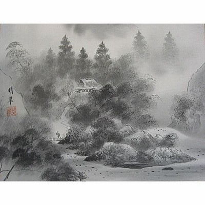 堀江晴翠作　水墨山水 堀江晴翠作 水墨山水 楽天市場】掛軸 堀江晴翠／水墨山水 肉筆保証