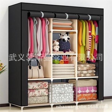 跨境簡易衣柜組合無紡布衣柜拉鏈收納衣櫥加固宿舍衣櫥外貿
