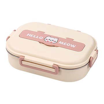 可愛粉貓藍狗304不鏽鋼分格便當盒  800ml  兒童款粉貓  1個