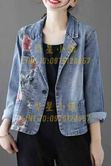 外套百搭牛仔小香風印花牛仔西裝外套時尚百搭寬鬆休閒上衣外套女【繁星小鎮】