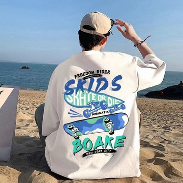 YLIE 🐾港風ins2025新款夏季純棉圓領短袖T恤男 女打底衫寬鬆印花潮流半袖 短袖男 短袖 上衣 純棉短袖 t恤