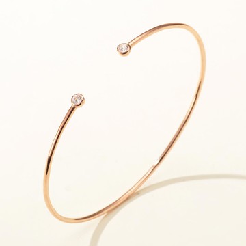 Semi Jewelry 女性 14k 雙鋯石開口手鐲  16cm  玫瑰金